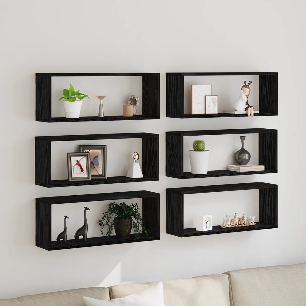 vidaXL Ράφια 6 τμχ Μαύρη Δρυς 60x15x23 εκ Κατασκευασμένο Ξύλο
