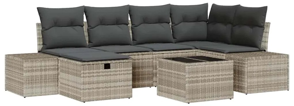 vidaXL Σετ Καναπέ Κήπου με μαξιλάρι 7 pcs Ανοιχτό γκρι συνθετικό ρατάν