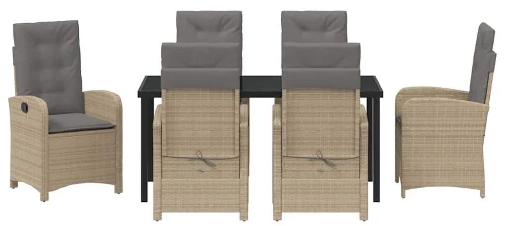 vidaXL Σέτ φαγητού για κήπο με μαξιλάρι 7 pcs Μπεζ συνθετικό ρατάν