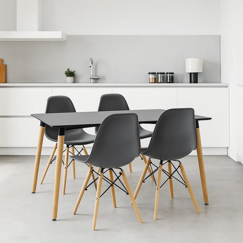 Τραπεζαρία Natali-Julita pakoworld σετ 5τεμ μαύρο-φυσικό 120x80x76εκ