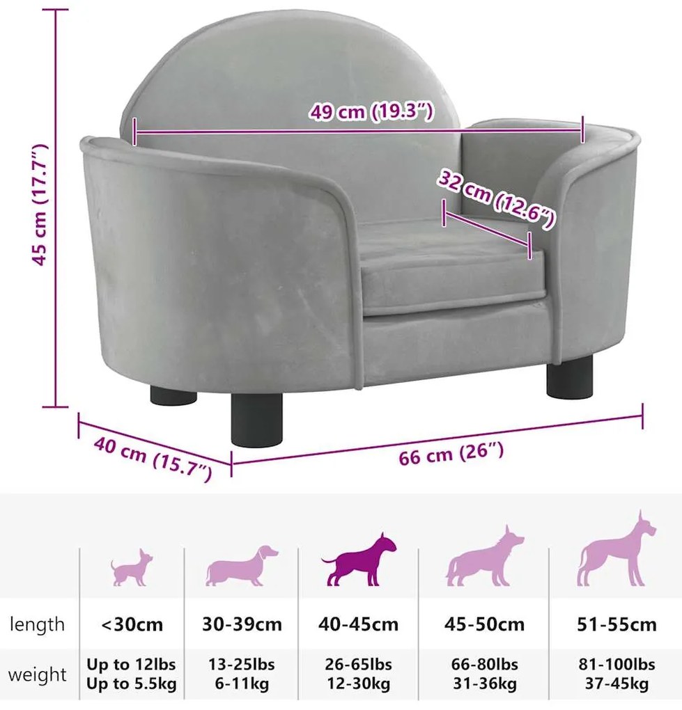 vidaXL Κρεβάτι Σκύλου Ανοιχτό Γκρι 66 x 40 x 45 εκ. Βελούδινο