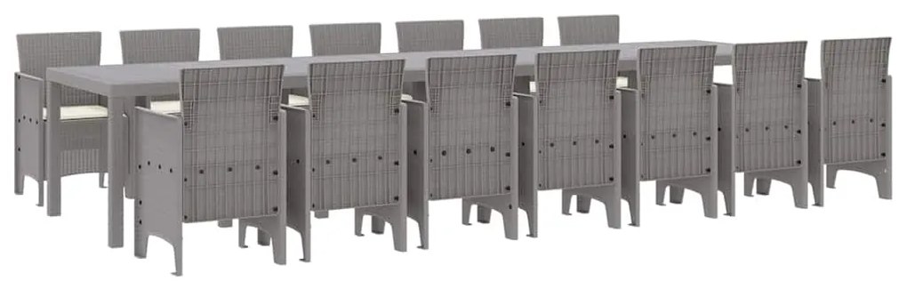 vidaXL Σέτ φαγητού για κήπο 15 pcs Ανοιχτό γκρι Rattan Polt