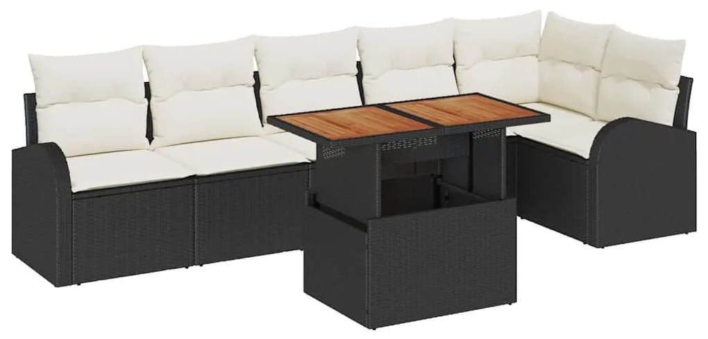 vidaXL Σετ Καναπέ Κήπου με μαξιλάρι 7 pcs Μαύρο και Κρέμα
