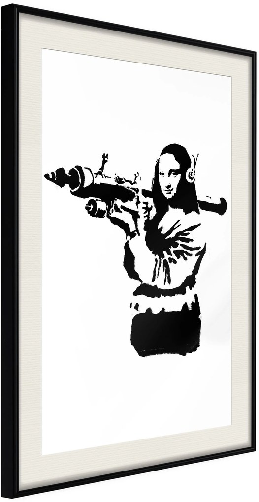 Αφίσα - Banksy: Mona Lisa with Bazooka II - 30x45 - Μαύρο - Με πασπαρτού