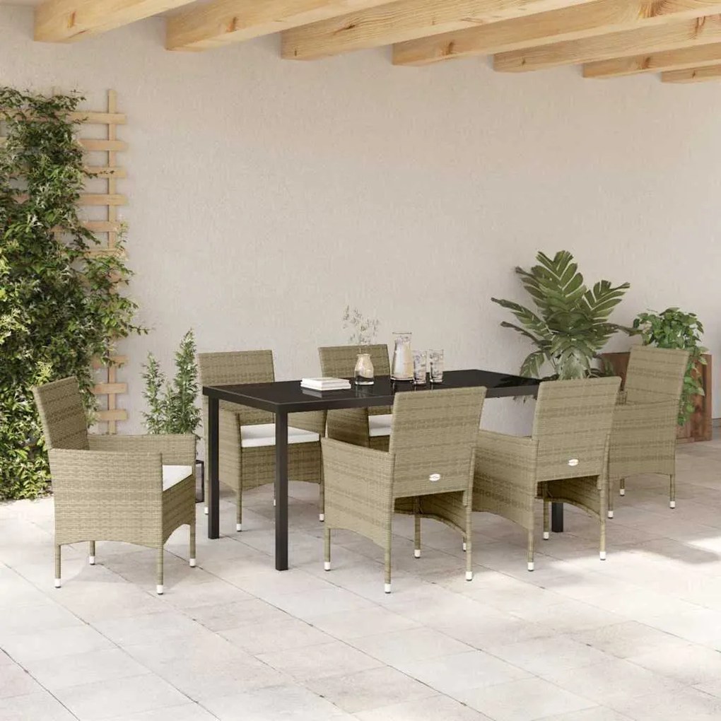 vidaXL Σέτ φαγητού για κήπο με μαξιλάρι 7 pcs Μπεζ Πολυ ράταν