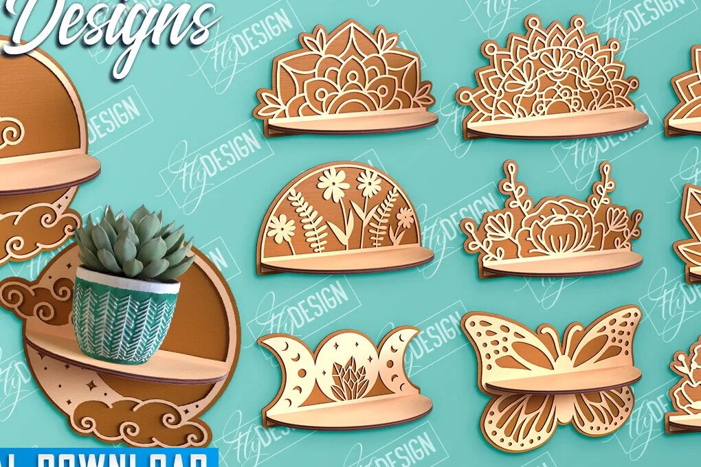 Σετ των 2 Intra απο ξύλο plywood 3mm-4mm πάχος – Κοπή λέιζερ ραφιών τοίχου φυτών | Διακόσμηση σπιτιού Δίασταση  40x30 cm INTRAFABR-95168729