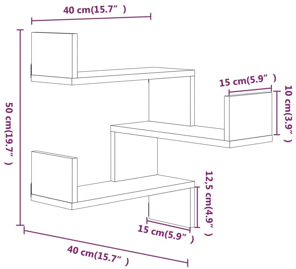 Γωνιακή Ραφιέρα Τοίχου Καπνιστή Δρυς 40x40x50 εκ. Επεξεργ. Ξύλο - Καφέ