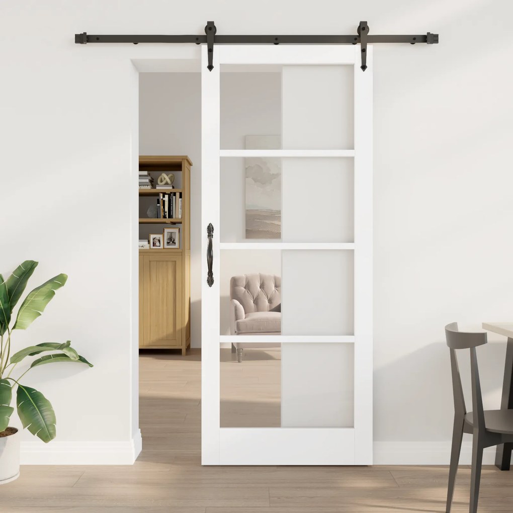 vidaXL Συρόμενη Πόρτα με Σετ Υλικών Λευκή 86x211 εκ Στερεό Ξύλο Πεύκου