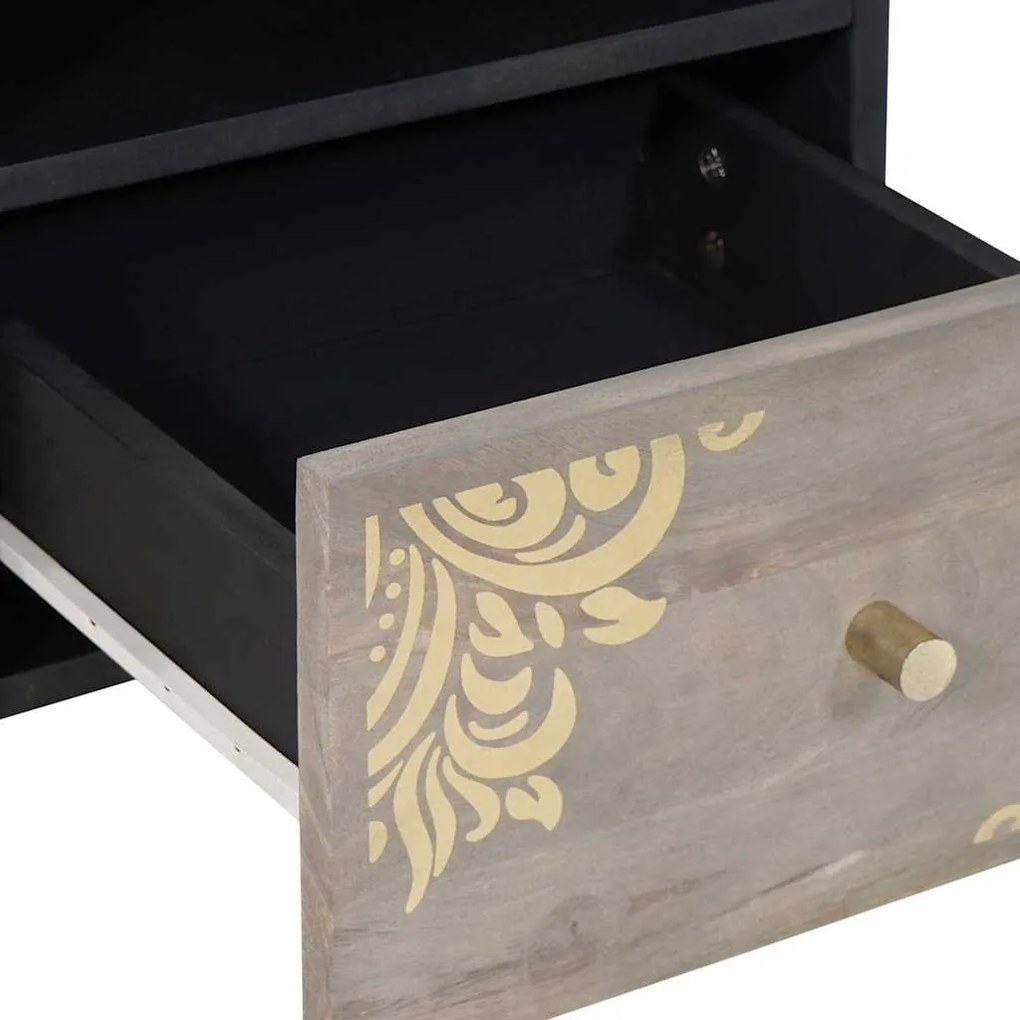 vidaXL Ντουλάπι TV με συρτάρι Γκρι 70 x 33 x 46 εκ Στερεό ξύλο μάνγκο