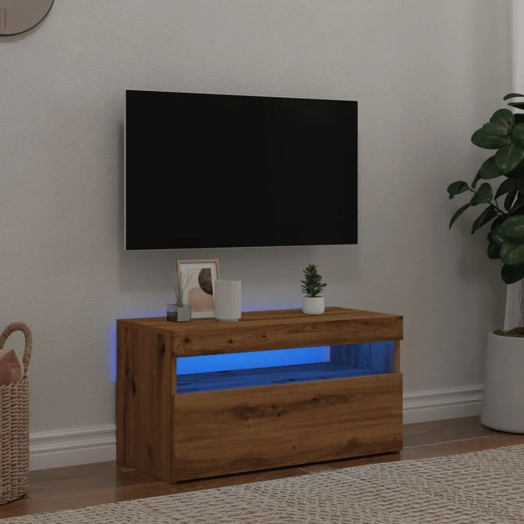 vidaXL ντουλάπι τηλεόρασης  με φώτα LED Artisan Oak Κατασκευασμένο ξύλο