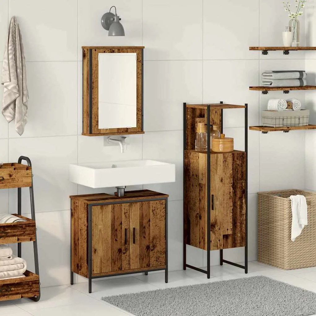 vidaXL Σετ Επίπλων Μπάνιου με πόρτα 3 pcs Καφέ 33 x 33 x 120.5 εκ.
