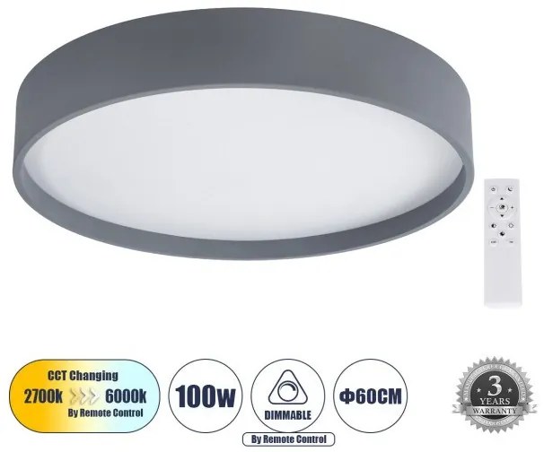 Πλαφονιέρα Φωτιστικό Οροφής LED CCT 100W 11500lm NARNIA Globostar-61260-Ανθρακί 61260