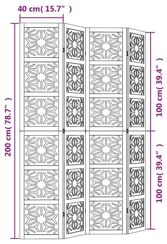 Διαχωριστικό Χώρου με 4 Πάνελ Καφέ/Μαύρο Μασίφ Ξύλο Παυλώνιας - Καφέ