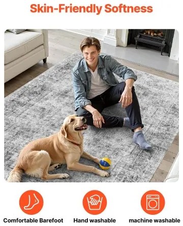 VEVOR Large Area Rug 9 x 12 ft Anti-Skid Tear-Resistant Floor Mat Bohemian Gray