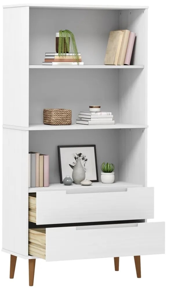 vidaXL Βιβλιοθήκη MOLDE Λευκή 85x35x170,5 εκ. από Μασίφ Ξύλο Πεύκου