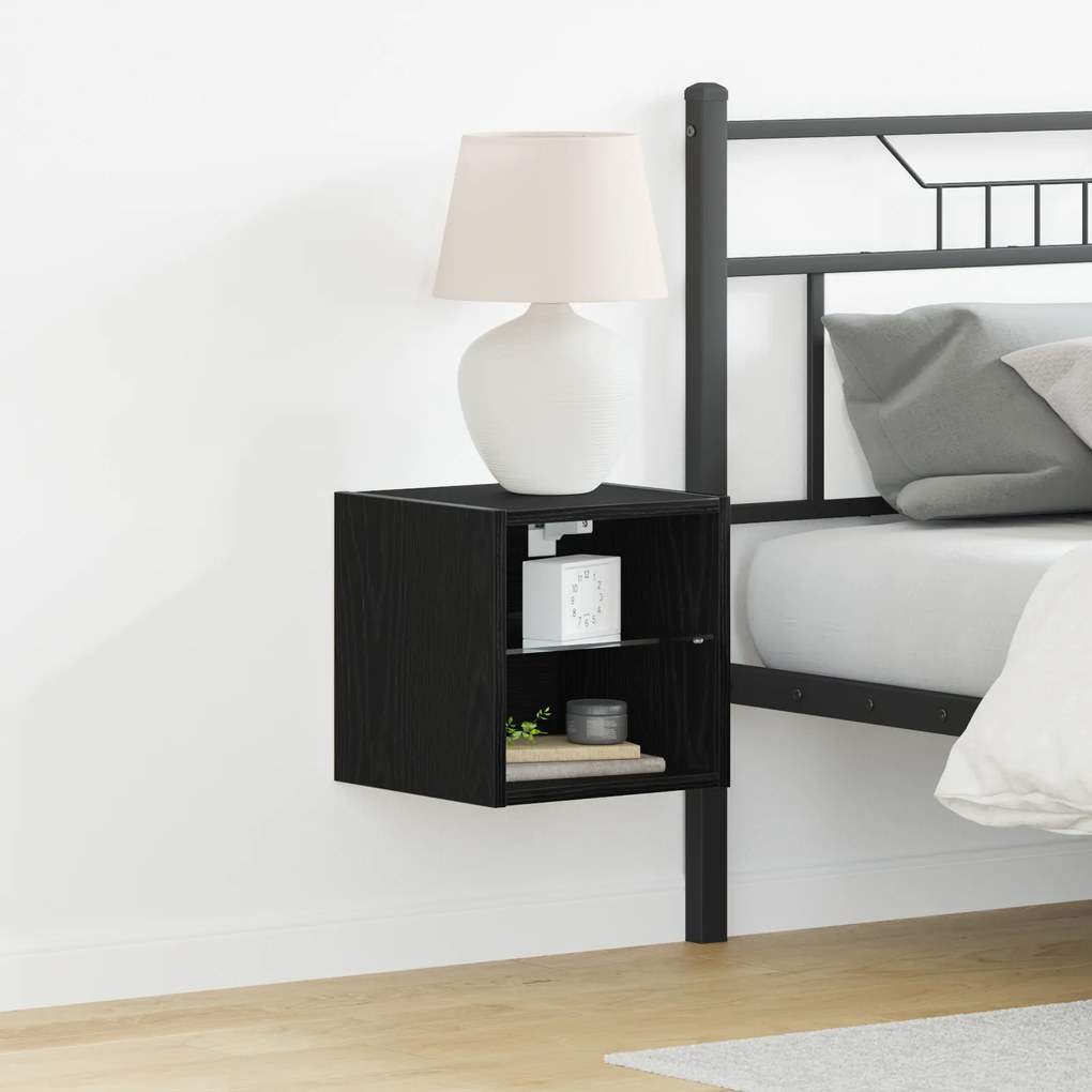 vidaXL LED TV Cabinet Μαύρη Δρυς 30x28,5x30 εκ Μηχανικής Ξυλείας