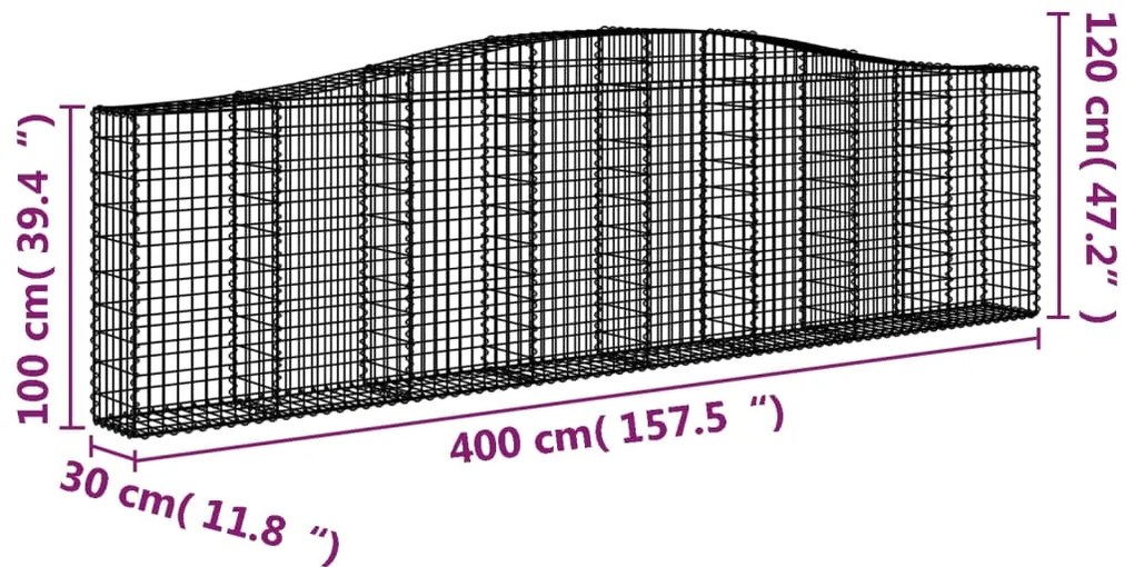 vidaXL Συρματοκιβώτια Τοξωτά 3 τεμ. 400x30x100/120 εκ. Γαλβαν. Ατσάλι