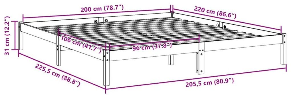 Πλαίσιο Κρεβατιού Μακρύ Χωρίς Στρώμα 200x220 εκ Μασίφ Πεύκο - Καφέ