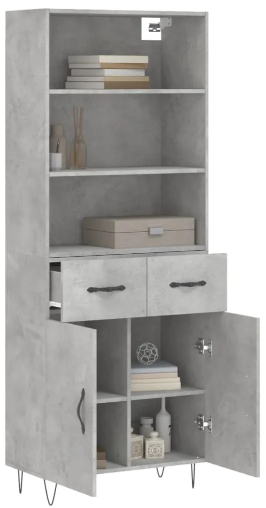 vidaXL Ντουλάπι Γκρι Σκυροδέματος 69,5x34x180 εκ. Επεξεργασμένο Ξύλο