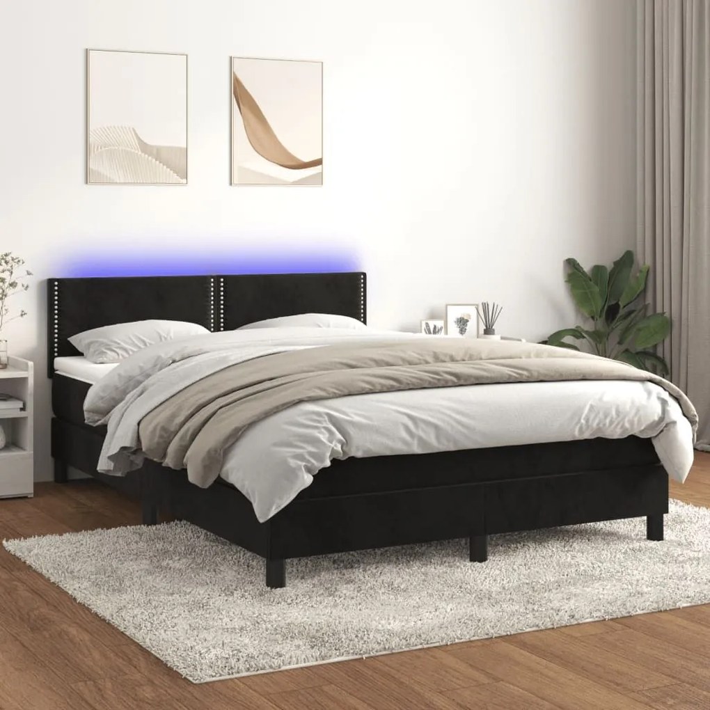 ΚΡΕΒΑΤΙ BOXSPRING ΜΕ ΣΤΡΩΜΑ &amp; LED ΜΑΥΡΟ 140X200 ΕΚ. ΒΕΛΟΥΔΙΝΟ 3134347