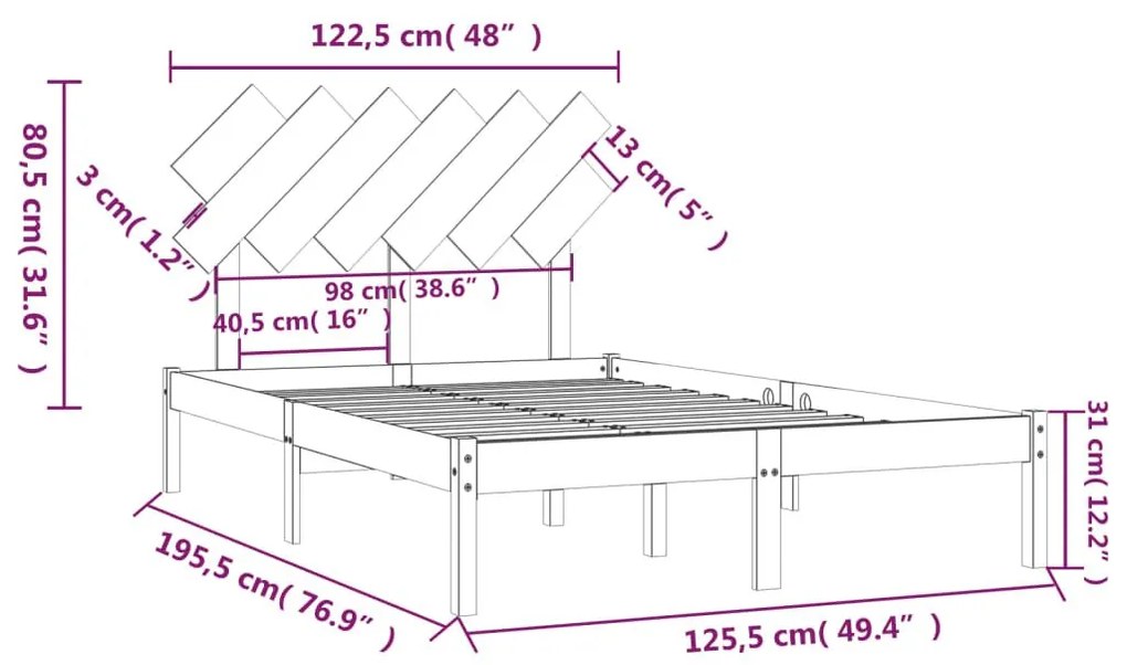 Πλαίσιο Κρεβατιού Λευκό 120x190 εκ. Μασίφ Ξύλο Small Double - Λευκό