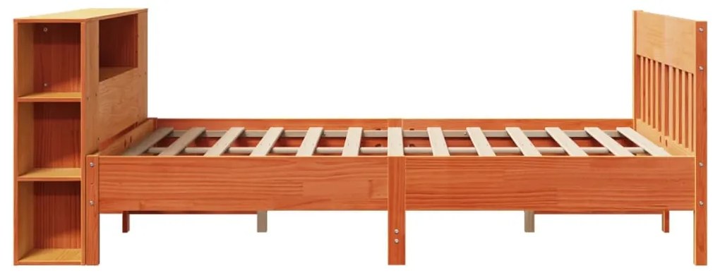 Κρεβάτι Βιβλιοθήκη Χωρίς Στρώμα 150x200 εκ Μασίφ Ξύλο Πεύκου - Καφέ