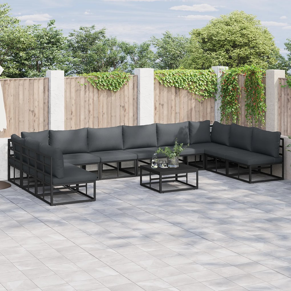 vidaXL Σετ Καναπέ Κήπου 11 pcs Μαύρο 70 x 70 x 32 εκ Αλουμίνιο