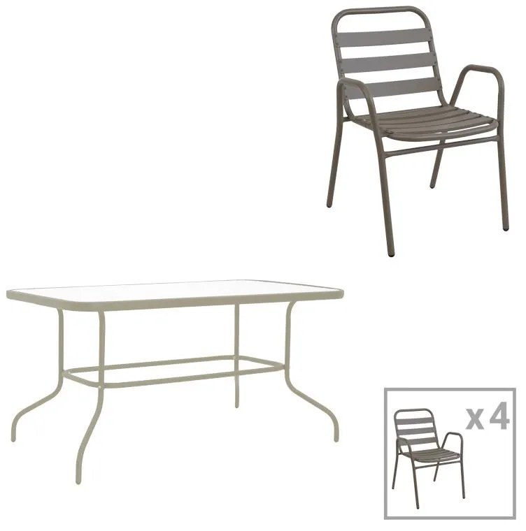 Σετ Κήπου Τραπεζαρία Valor-Sussie 5 τεμ. Μέταλλο σε Σαμπανιζέ χρώμα 110x60x70εκ. 110x60x70 εκ.