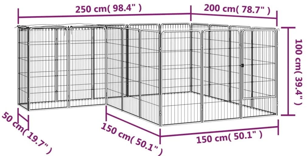 vidaXL Κλουβί Σκύλου 18 Πάνελ Μαύρο 50x100 εκ. Ατσάλι με Βαφή Πούδρας