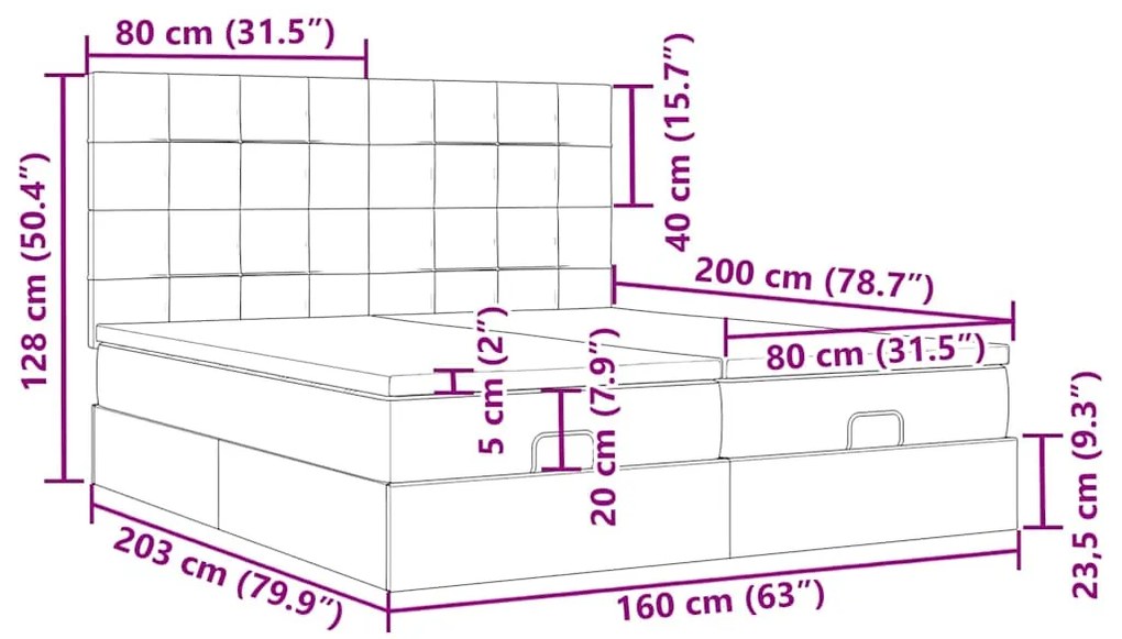 Οθωμανικό κρεβάτι με στρώματα Μαύρο 160x200cm Ύφασμα - Μαύρο