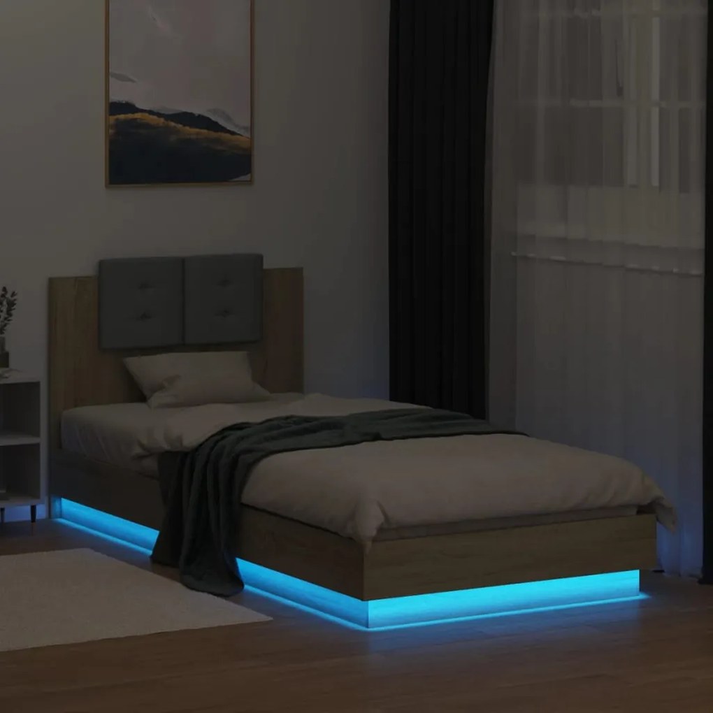vidaXL Πλαίσιο Κρεβατιού με Κεφαλάρι/LED Sonoma δρυς 90x200 εκ.