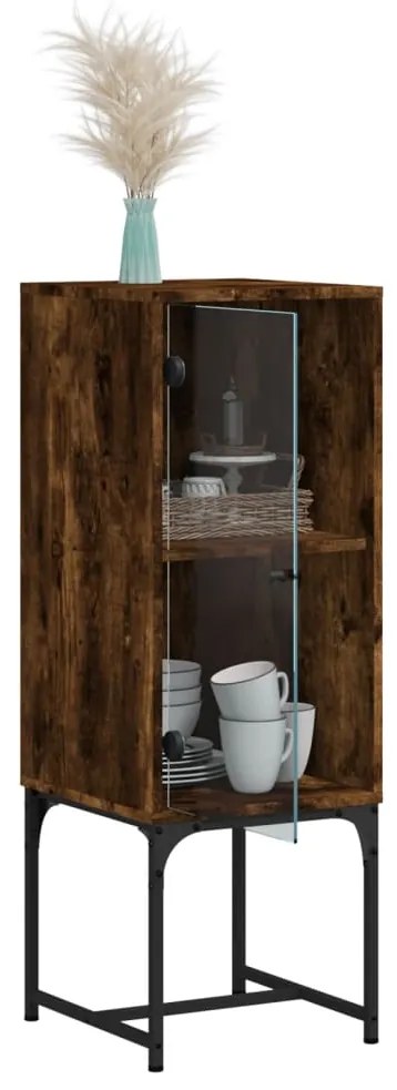 vidaXL Βοηθητικό Ντουλάπι Καπνιστή Δρυς 35x37x100 εκ. Γυάλινες Πόρτες