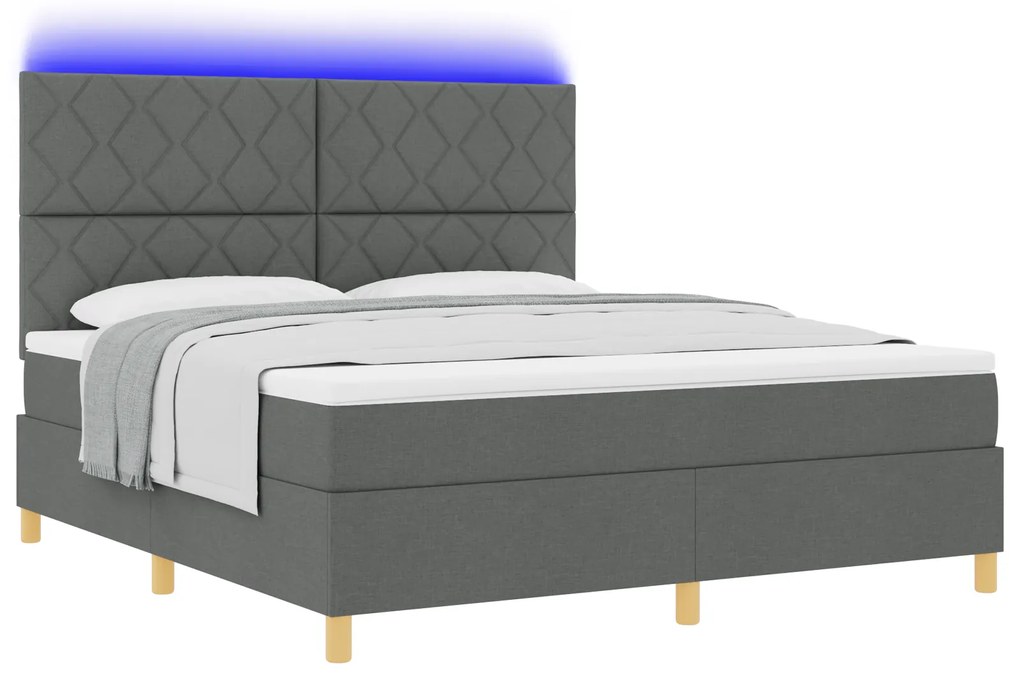 vidaXL Κρεβάτι Box Spring με Στρώμα & Φωτιστικό LED Σκούρο Γκρι 180x200 εκ Υφασμάτινο
