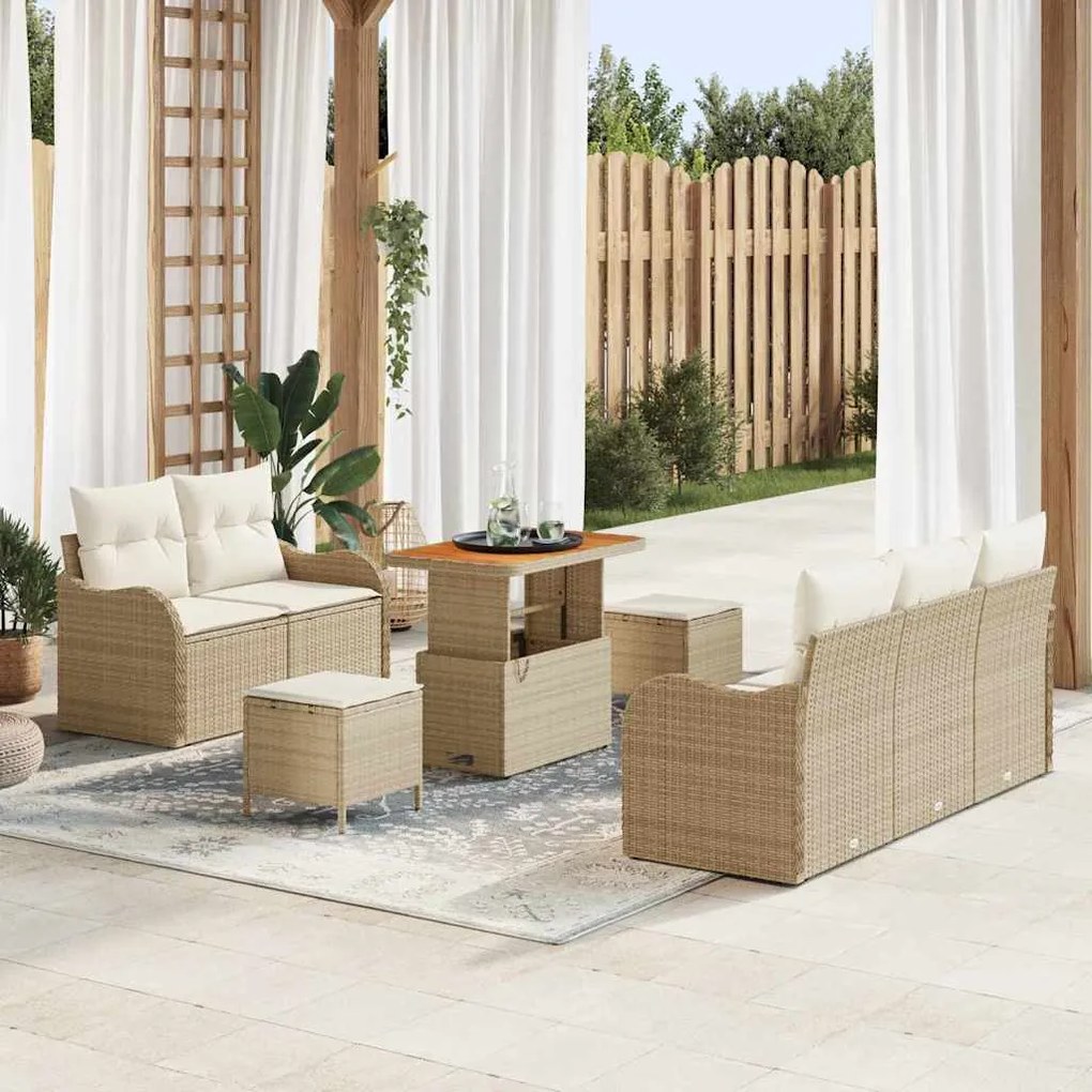 vidaXL Σετ Καναπέ Κήπου Ρυθμιζόμενο ύψος 8 pcs Μπεζ συνθετικό ρατάν