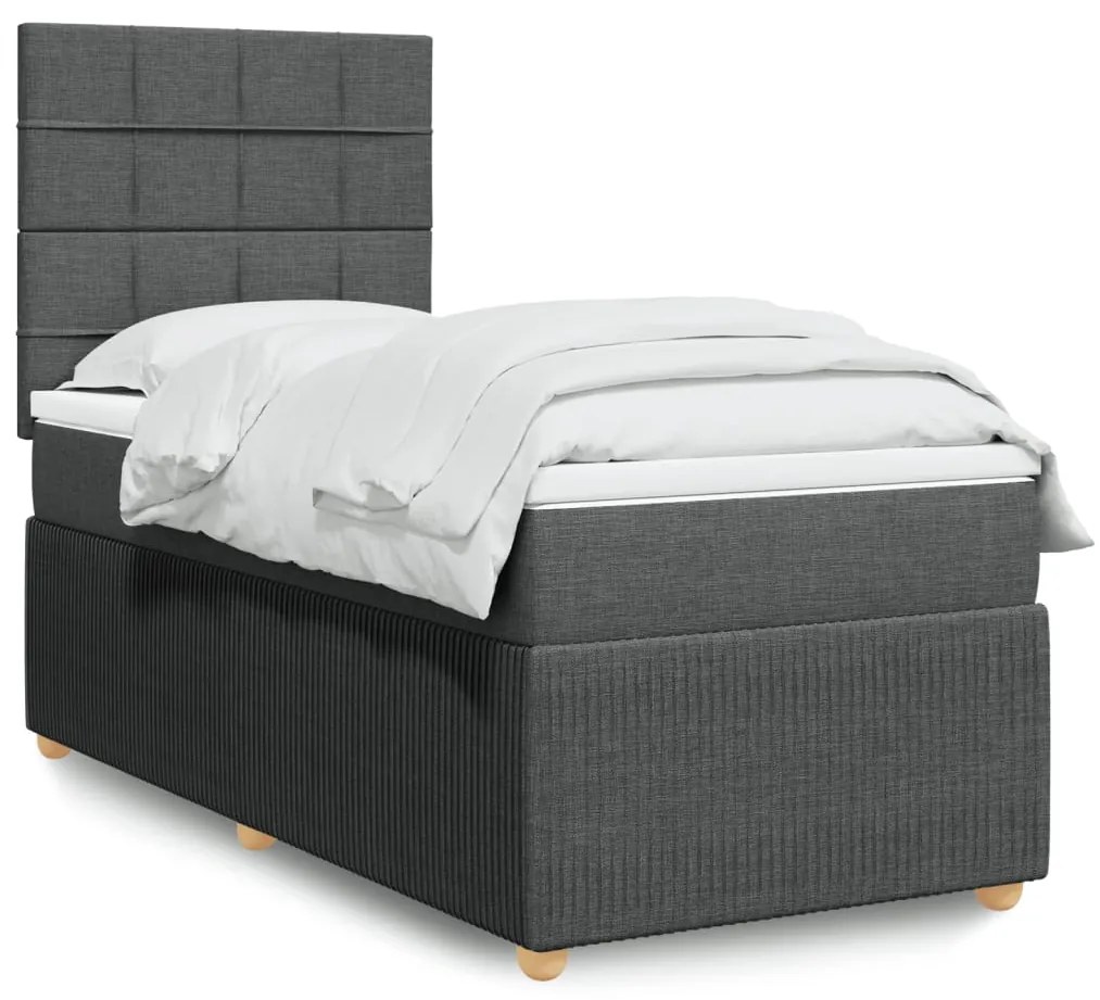 vidaXL Κρεβάτι Boxspring με Στρώμα Σκούρο Γκρι 90x190 εκ. Υφασμάτινο