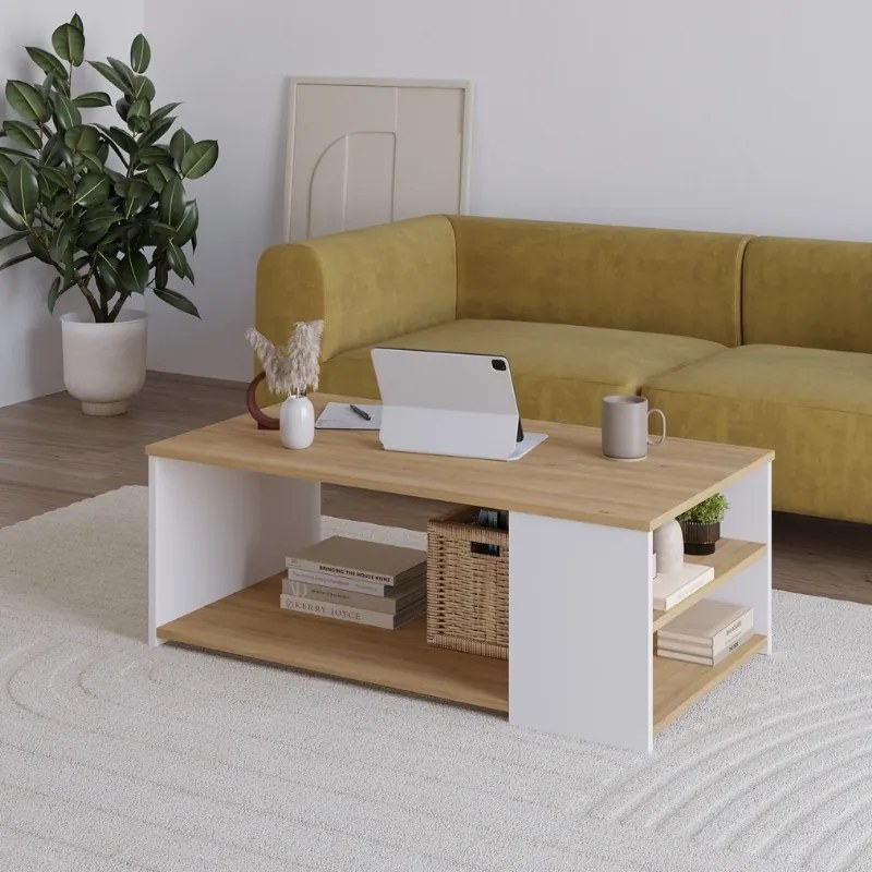 Τραπεζάκι σαλονιού Berg Megapap χρώμα sapphire oak - λευκό 110x60x40εκ.