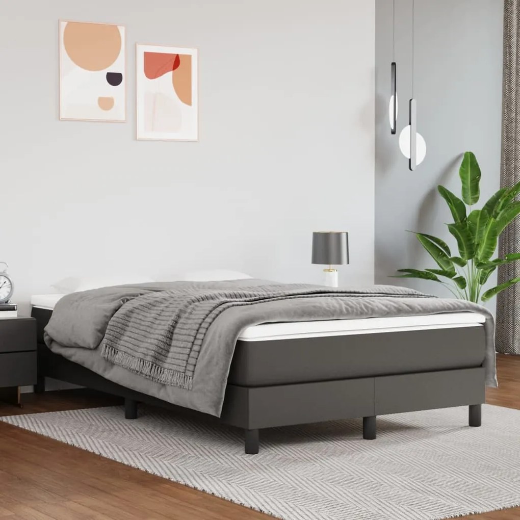 Κρεβάτι Boxspring με Στρώμα Γκρι 120x200εκ. από Συνθετικό Δέρμα