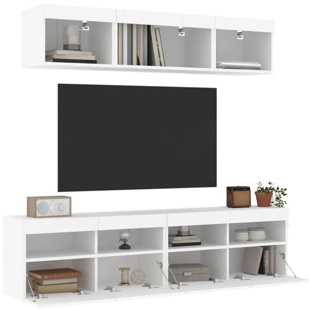 vidaXL Έπιπλα Τοίχου Τηλεόρασης 5 τεμ LED Λευκά από Επεξεργασμένο Ξύλο