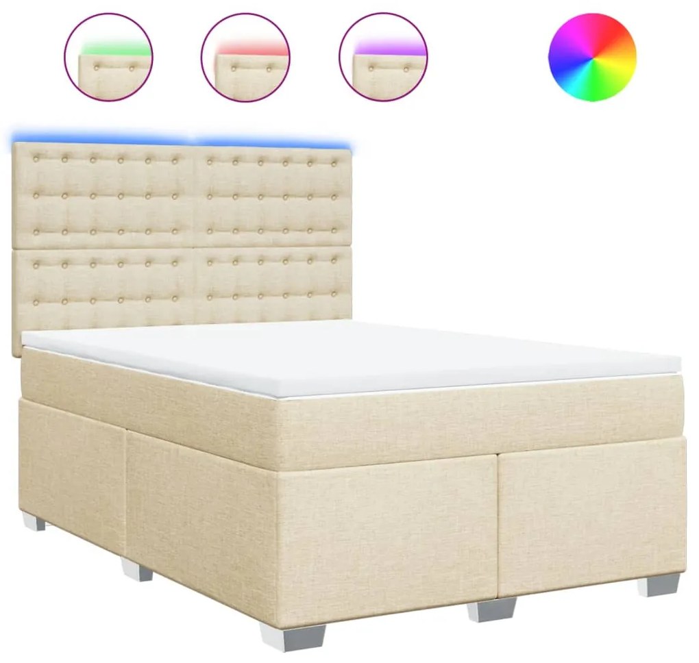 vidaXL Κρεβάτι Boxspring με Στρώμα Κρεμ 140x200 εκ. Υφασμάτινο