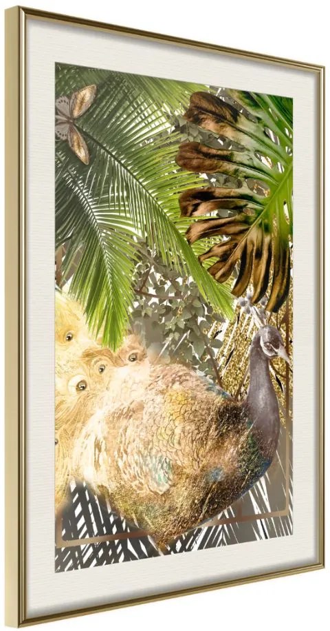 Αφίσα - Fairy-Tale Peacock in the Jungle - 30x45 - Χρυσό - Με πασπαρτού