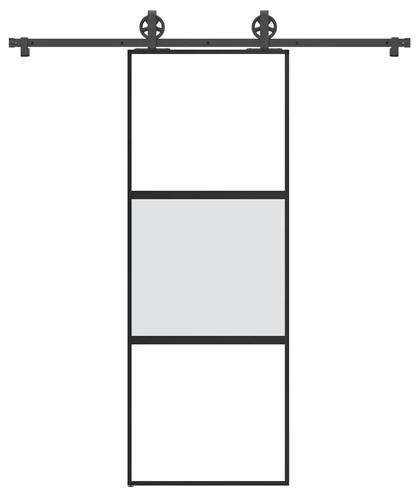 Συρόμενη πόρτα με σετ υλικού 76x205 cm από γυαλί&amp;Αλουμίνιο - Μαύρο