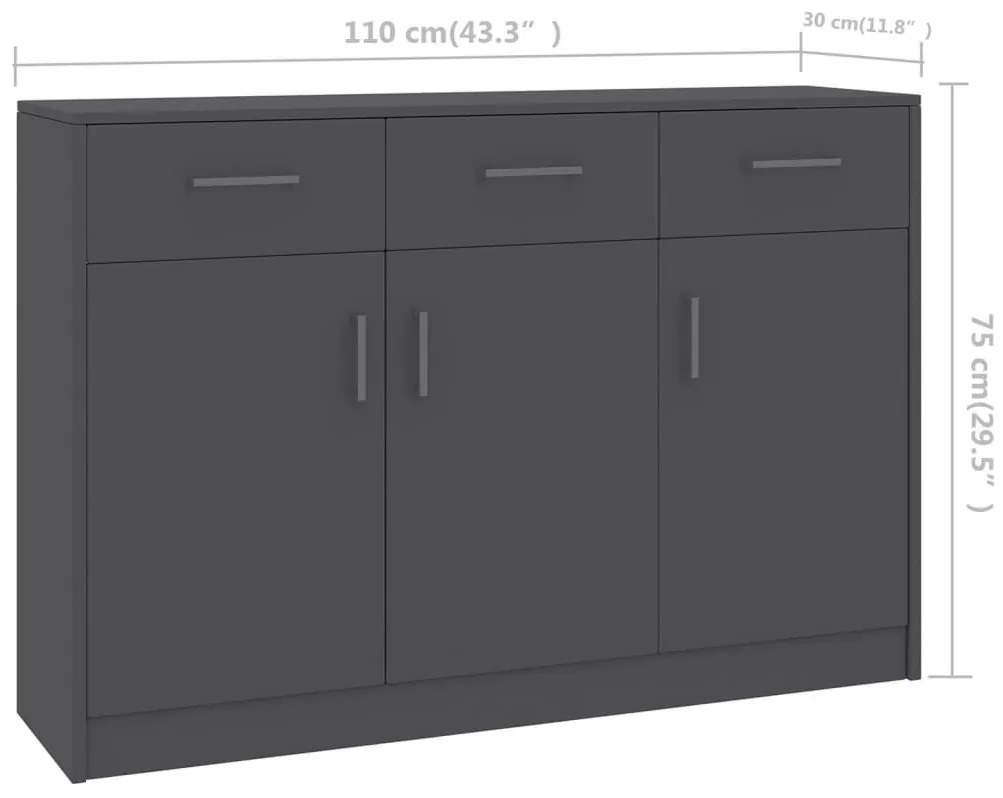 Μπουφές Γκρι 110 x 30 x 75 εκ. από Επεξ. Ξύλο - Γκρι