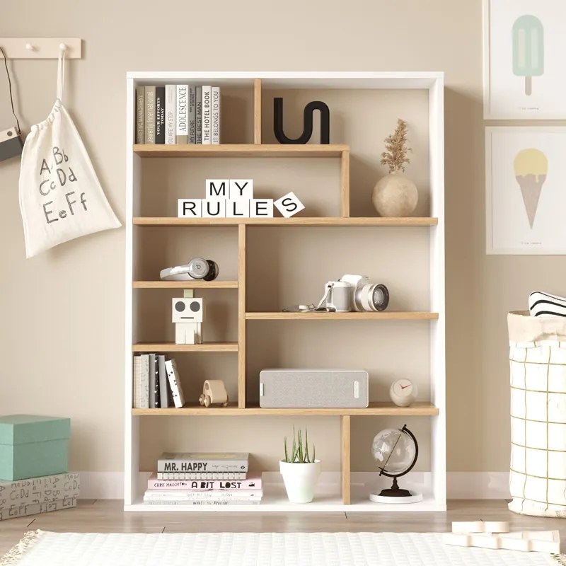 Βιβλιοθήκη Decora pakoworld σε φυσικό-λευκό απόχρωση 90x22x123.6εκ (1 τεμάχια)
