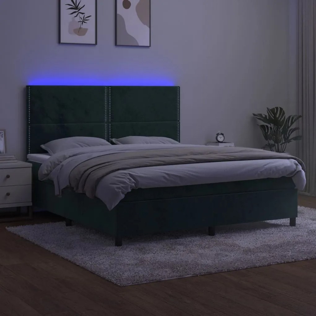 ΚΡΕΒΑΤΙ BOXSPRING ΜΕ ΣΤΡΩΜΑ &amp; LED ΣΚ. ΠΡΑΣΙΝΟ 180X200ΕΚ ΒΕΛΟΥΔΟ 3136080