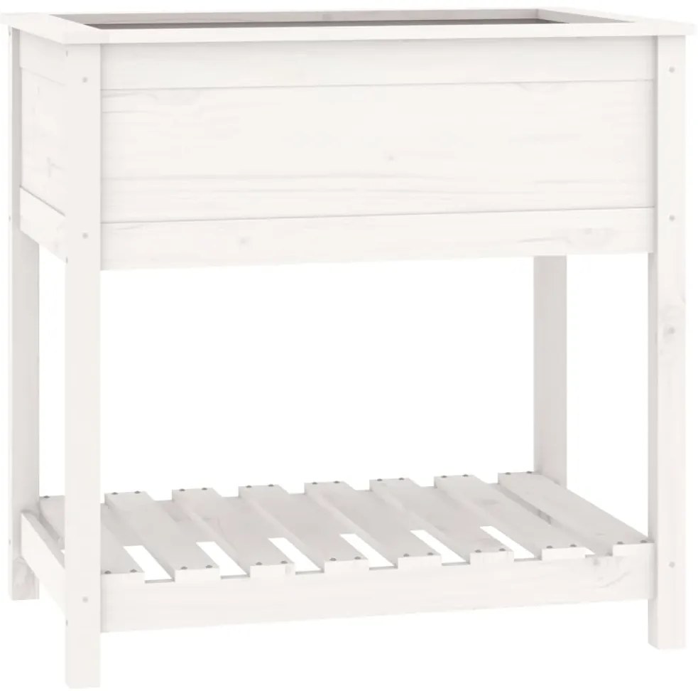 vidaXL Ζαρντινιέρα με Ράφι Λευκή 82,5x54x81 εκ. Μασίφ Ξύλο Πεύκου