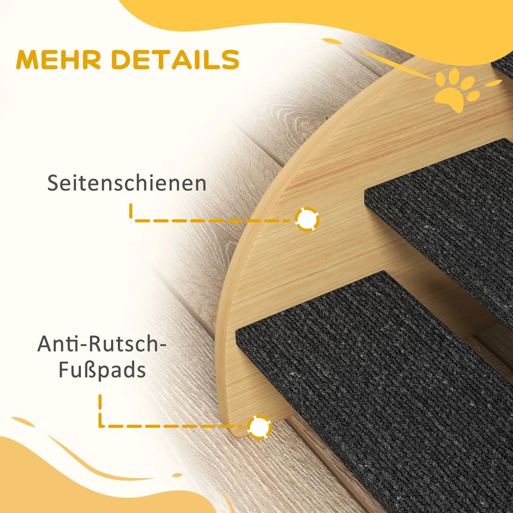 PawHut Σκάλα για κατοικίδια Σκάλα για σκύλους, 3 βαθμίδες, μικρός σκύλος, 38,5 cm x 38,5 cm x 30 cm, Δρυς + Μαύρο