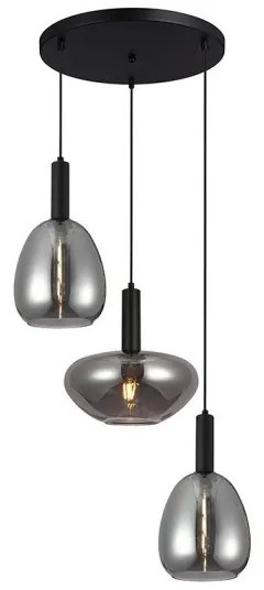 Κρεμαστό Φωτιστικό Οροφής 3xE27 60W IP20 Zaron Sunlight-ZARON-3R-SM-Μαύρο ZARON-3R-SM