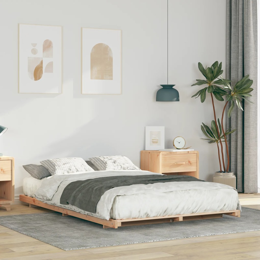 vidaXL Κρεβάτι δαπέδου Καφέ 140 x 190 cm Μασίφ ξύλο πεύκου