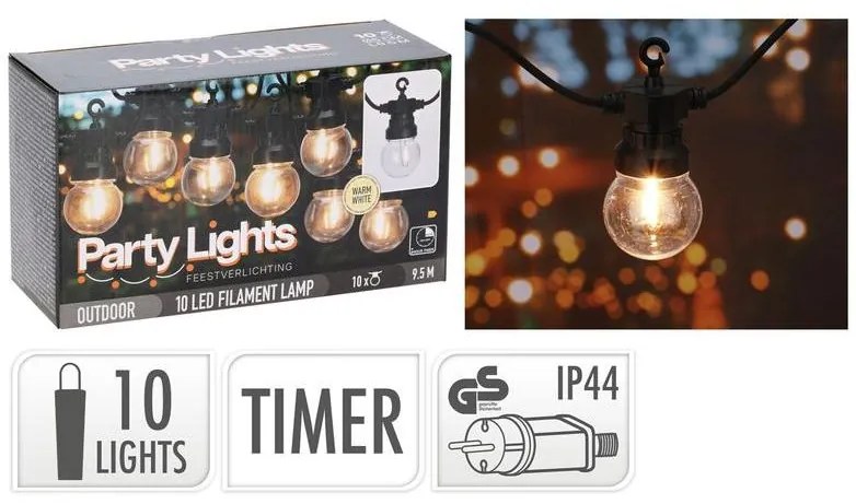 BOX37211 The Netherlands Γιρλάντα Με 10 Μπαλίτσες LED Θερμό Λευκό 4.5m Και Χρονοδιακόπτη Ρεύματος 366300016