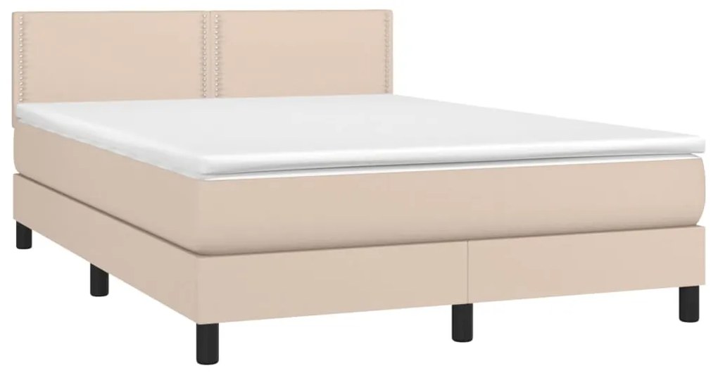 vidaXL Κρεβάτι Boxspring Στρώμα&LED Καπουτσίνο 140x190 εκ. Συνθ. Δέρμα